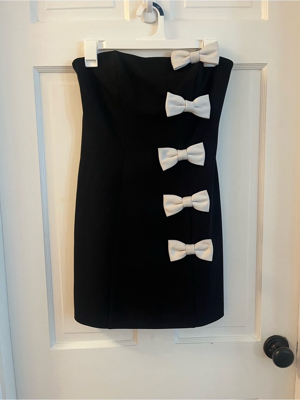 Liv Foster Strapless Black Dress With White Bow Accents!